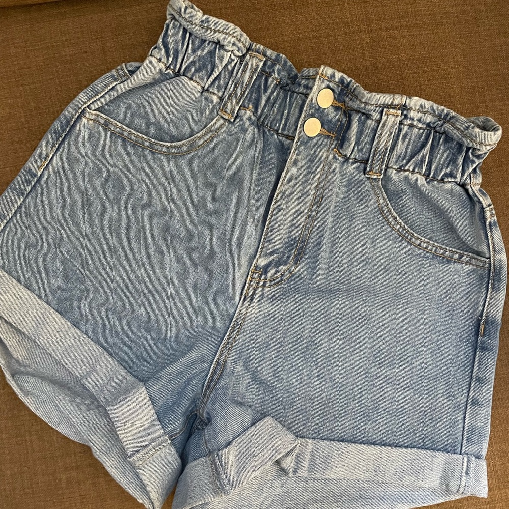 Paper bag jeans shorts